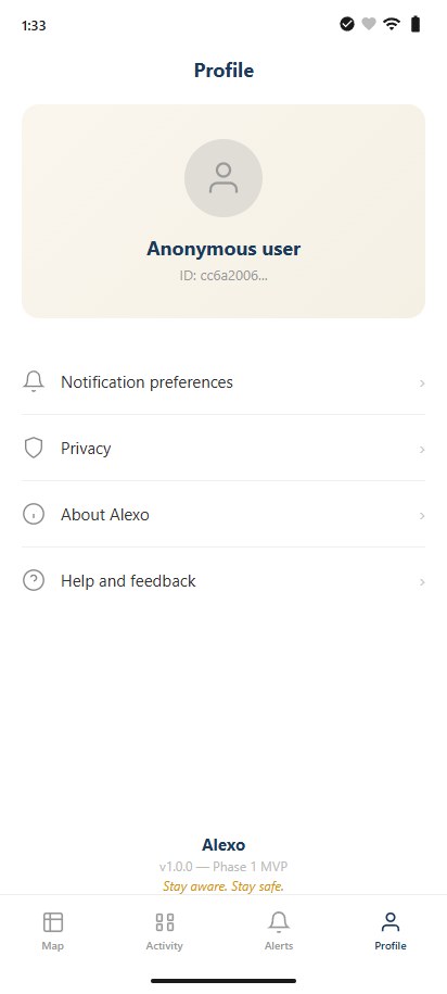 Anonymous user profile screen showing no personal data collected
