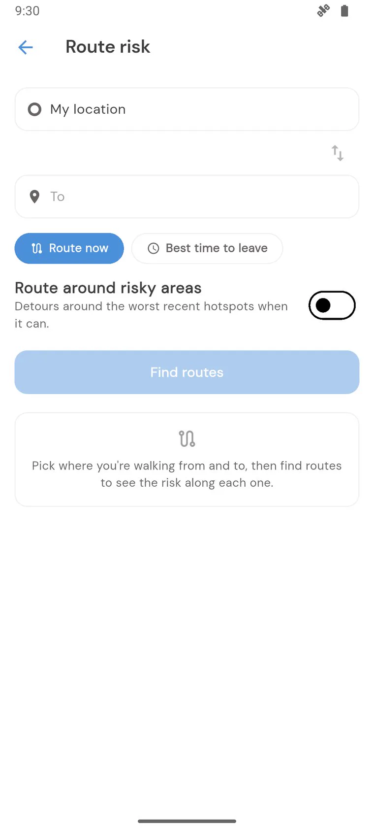 Route-risk advisor scoring a planned walk across London